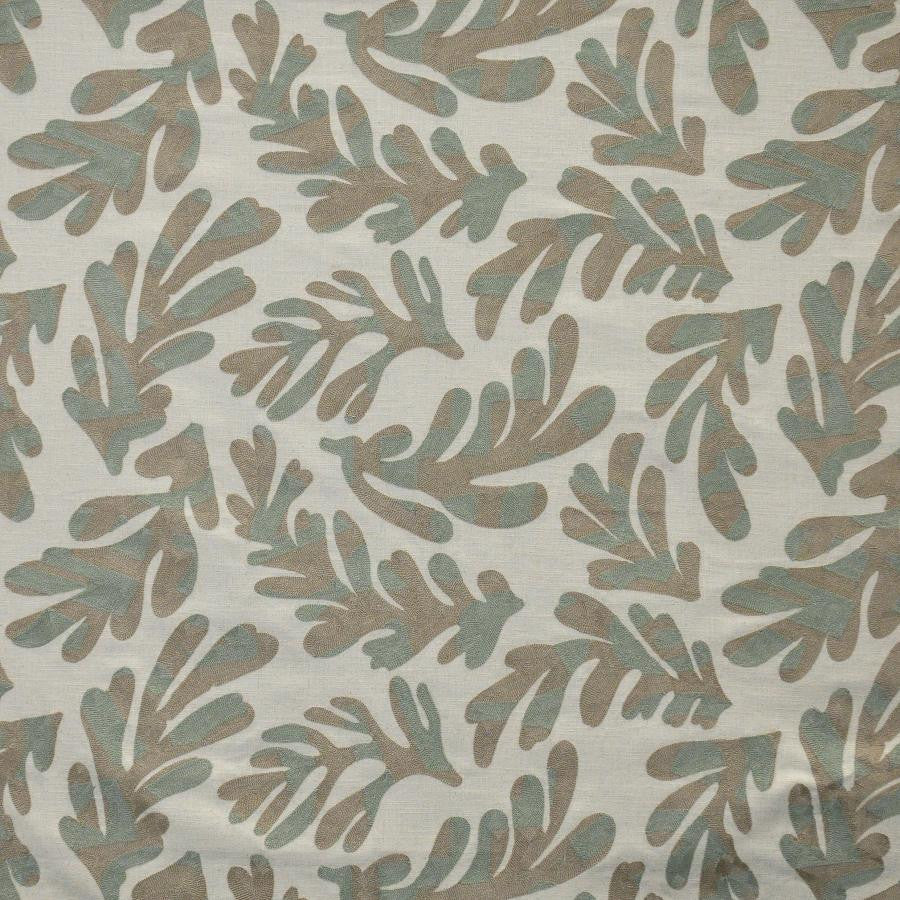 Elkhorn # 324 Celadon by Maxwell Designer Fabric Color Theory-Vol.Vii Jungle Room BASE: 36% COTTON
30% PES
17% VISCOSE
17% LINEN EMB: SPUN POLYESTER INDIA V-15.2" H-25.4" 56" - Swanky Fabrics -