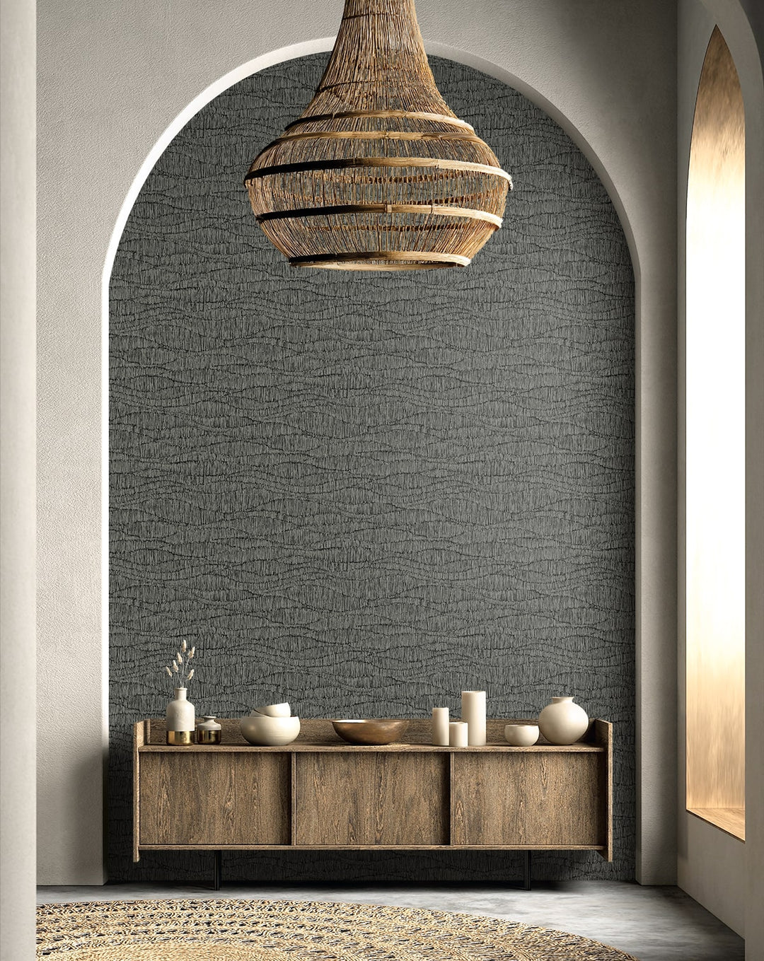 Tatiana Waves Charcoal EL20800 by Seabrook Designs Designer Wallpaper
