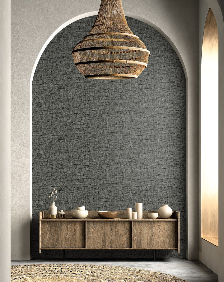 Tatiana Waves Charcoal EL20800 by Seabrook Designs Designer Wallpaper