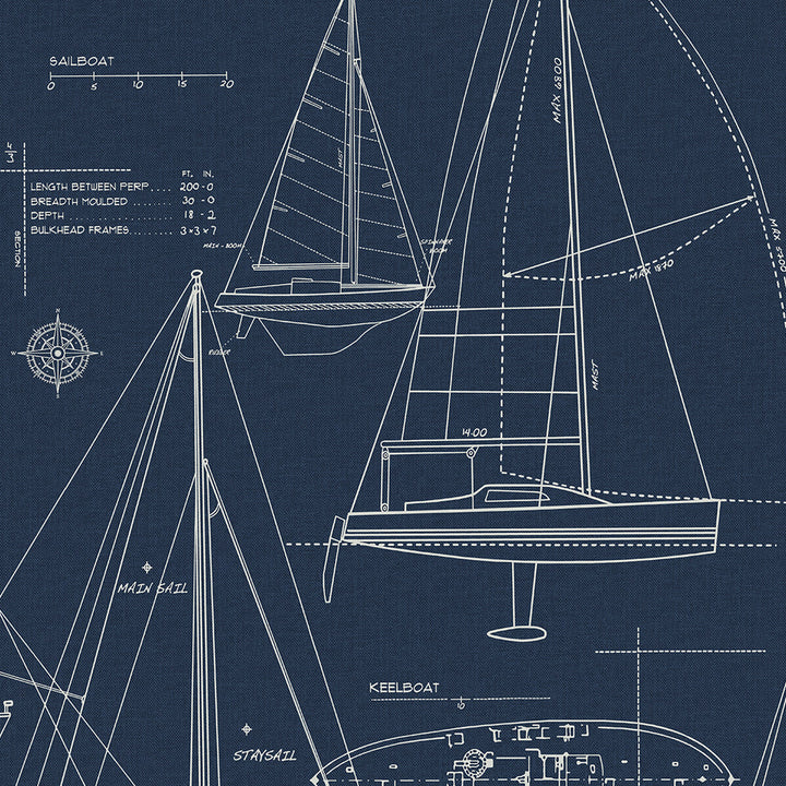 Sail Away Navy Blue ET10222 by Etten Studios Designer Wallpaper