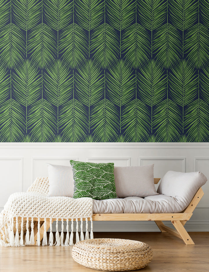 Marina Palm Moss Green & Blue ET10714 by Etten Studios Designer Wallpaper