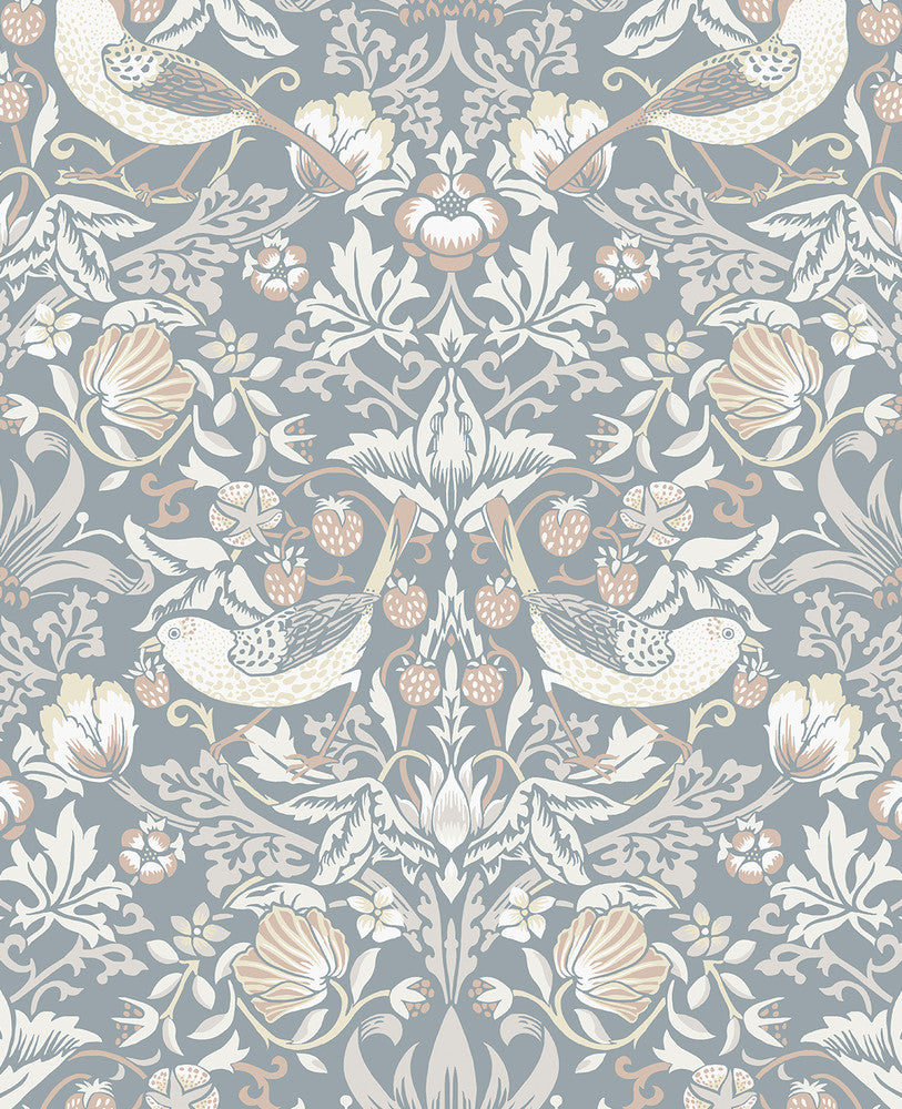 Fragaria Garden Blue Mist & Blush ET11222 by Etten Studios Designer Wallpaper