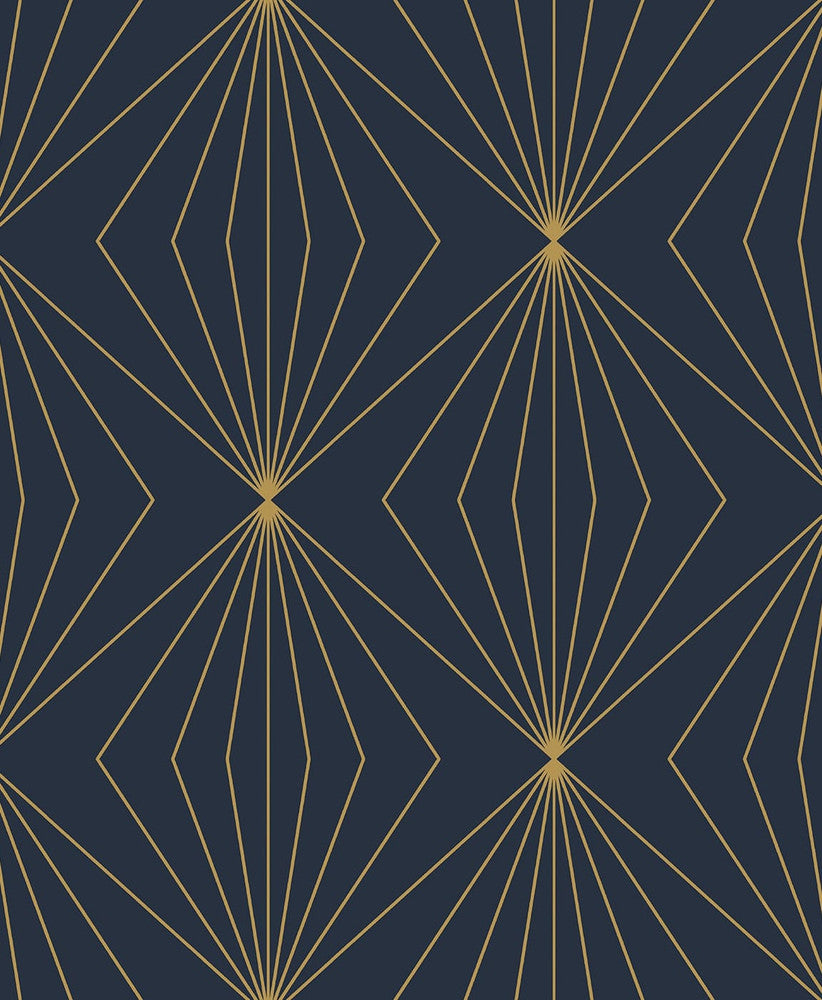 Diamond Vector Navy Blue & Metallic Gold ET11502 by Etten Studios Designer Wallpaper