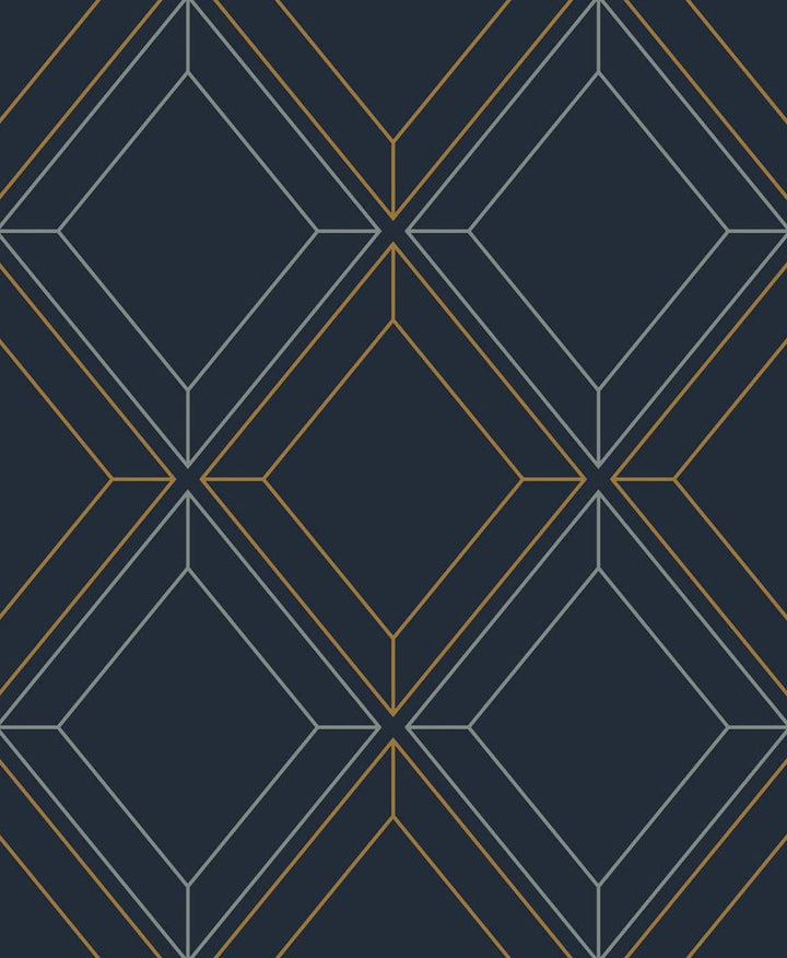 Linework Gem Midnight Blue & Metallic Gold ET11602 by Etten Studios Designer Wallpaper