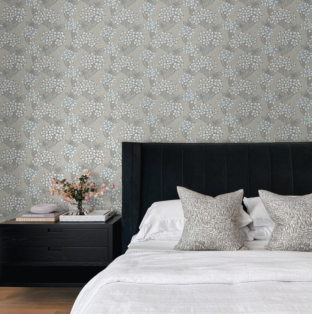 Floral Vine Daydream Grey & Carolina Blue ET12005 by Etten Studios Designer Wallpaper
