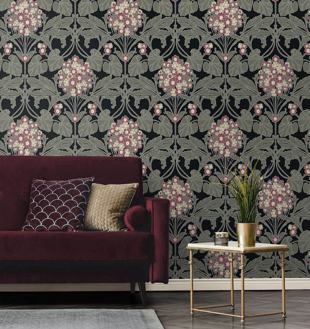 Floral Hydrangea Ebony & Rose ET12110 by Etten Studios Designer Wallpaper