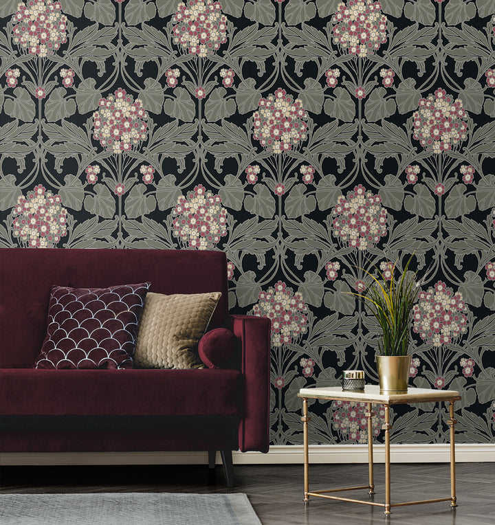 Floral Hydrangea Ebony & Rose ET12110 by Etten Studios Designer Wallpaper