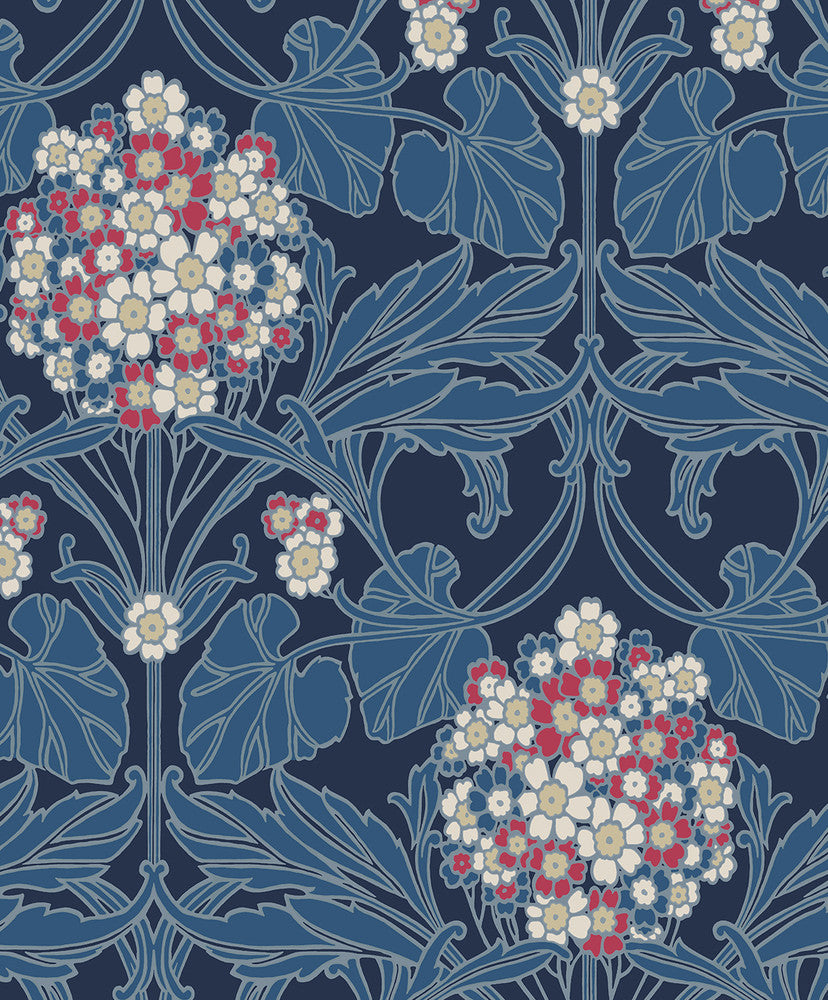 Floral Hydrangea Naval Blue & Raspberry ET12112 by Etten Studios Designer Wallpaper