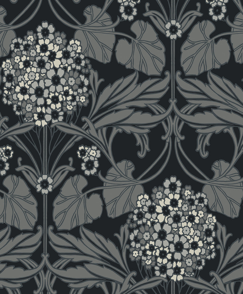 Floral Hydrangea Ebony & Charcoal ET12120 by Etten Studios Designer Wallpaper