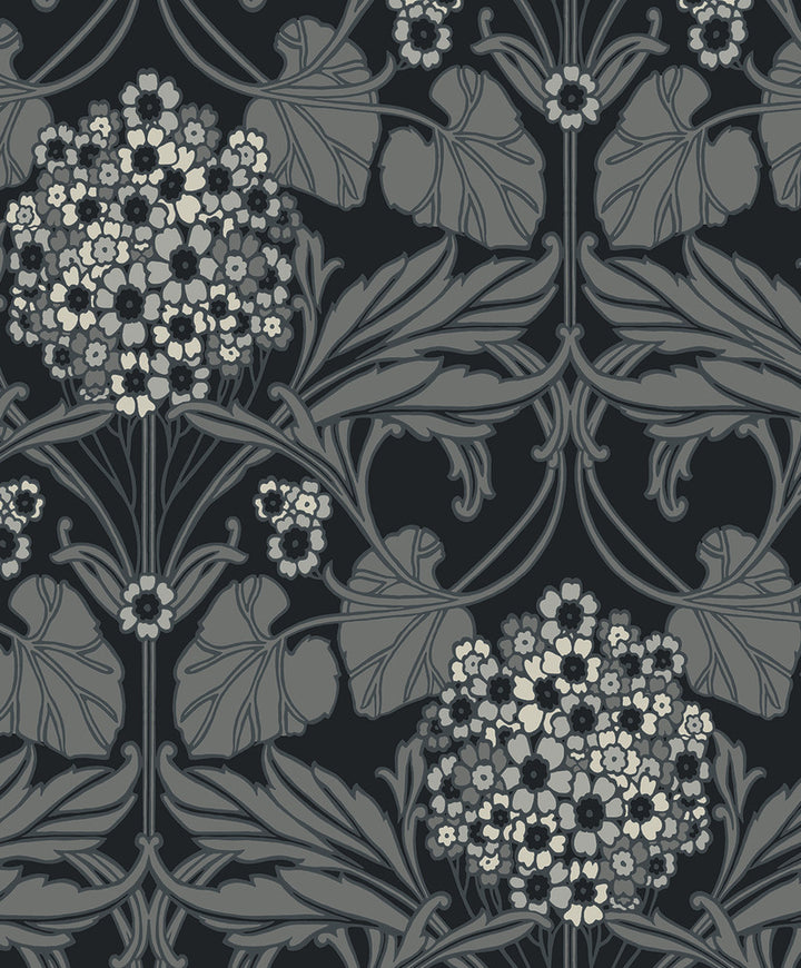 Floral Hydrangea Ebony & Charcoal ET12120 by Etten Studios Designer Wallpaper