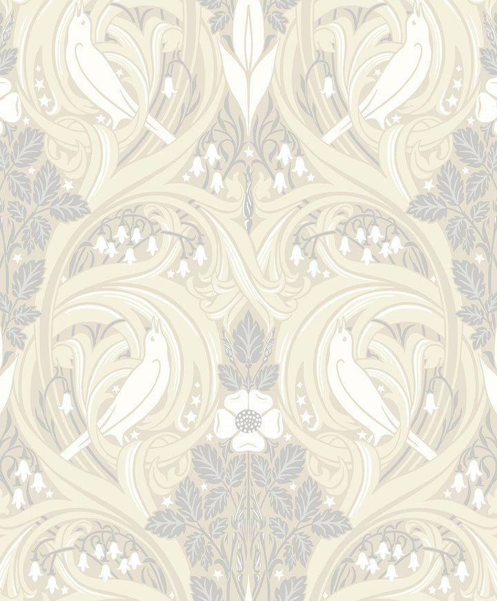Bird Scroll Swiss Coffee & Grey ET12205 by Etten Studios Designer Wallpaper