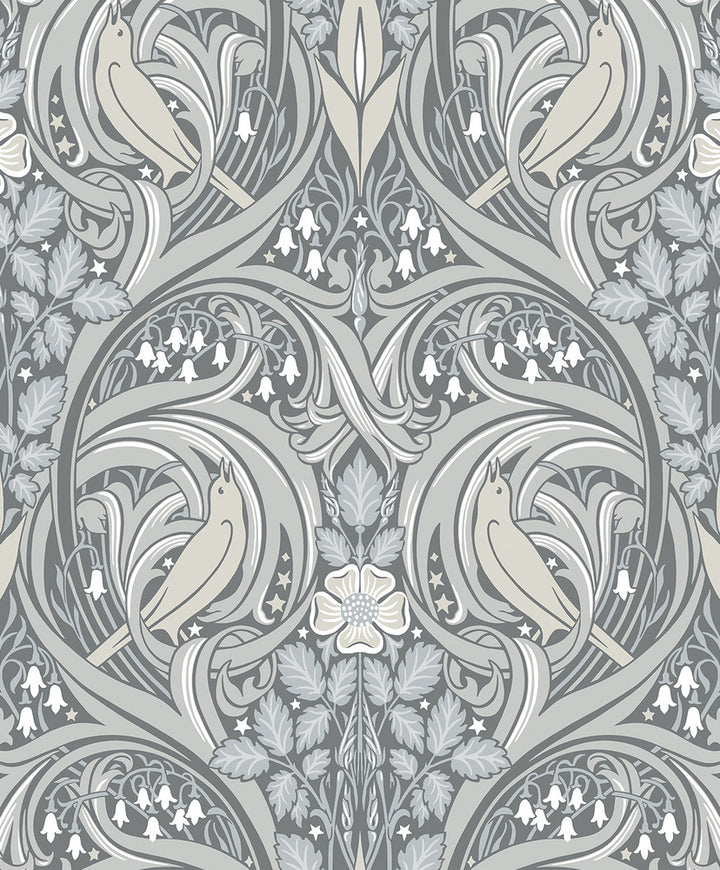 Bird Scroll Argos Grey & Linen ET12210 by Etten Studios Designer Wallpaper