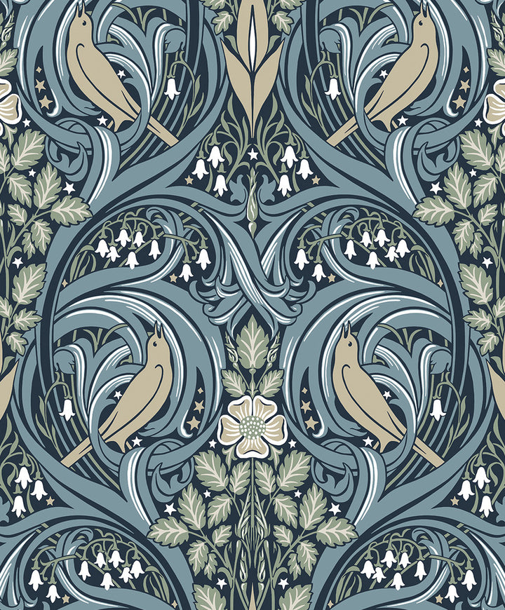 Bird Scroll Navy & Beige ET12212 by Etten Studios Designer Wallpaper