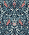Bird Scroll Aegean Teal & Coral ET12222 by Etten Studios Designer Wallpaper