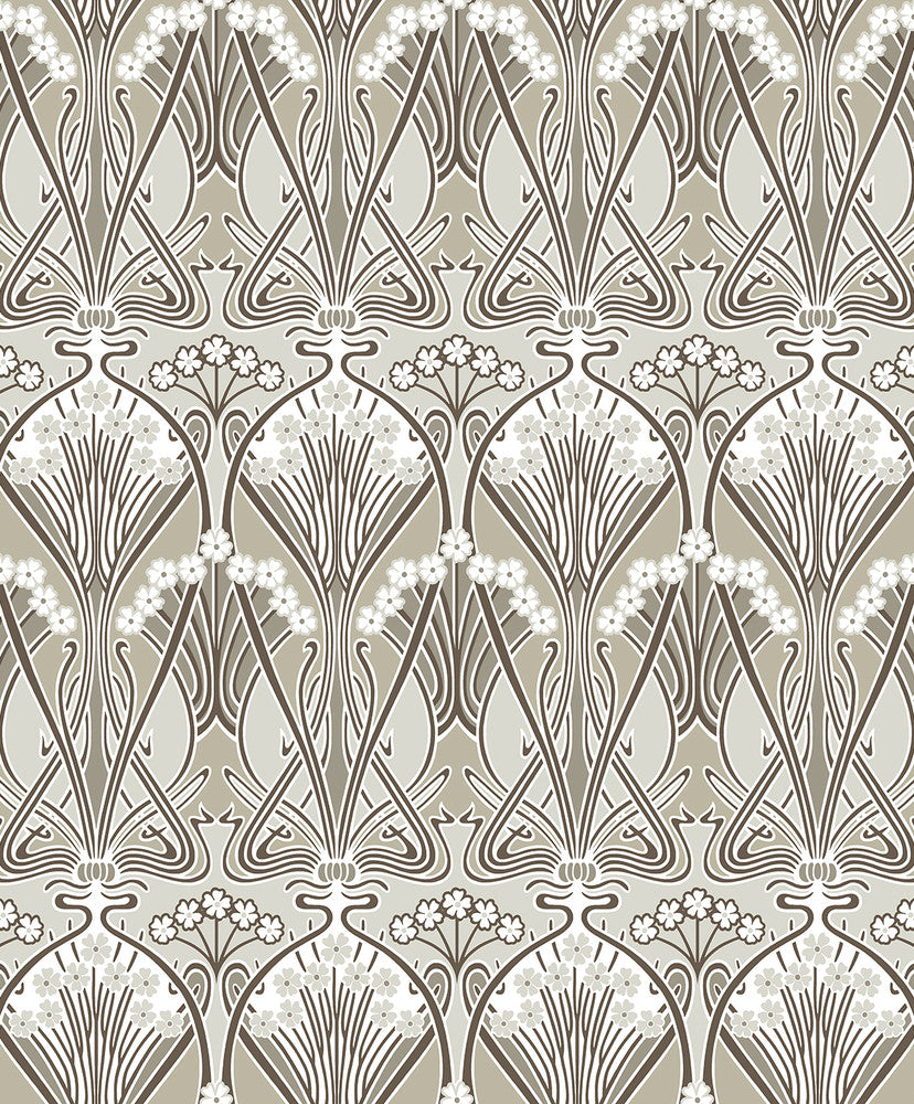 Dragonfly Damask Warm Pewter ET12416 by Etten Studios Designer Wallpaper