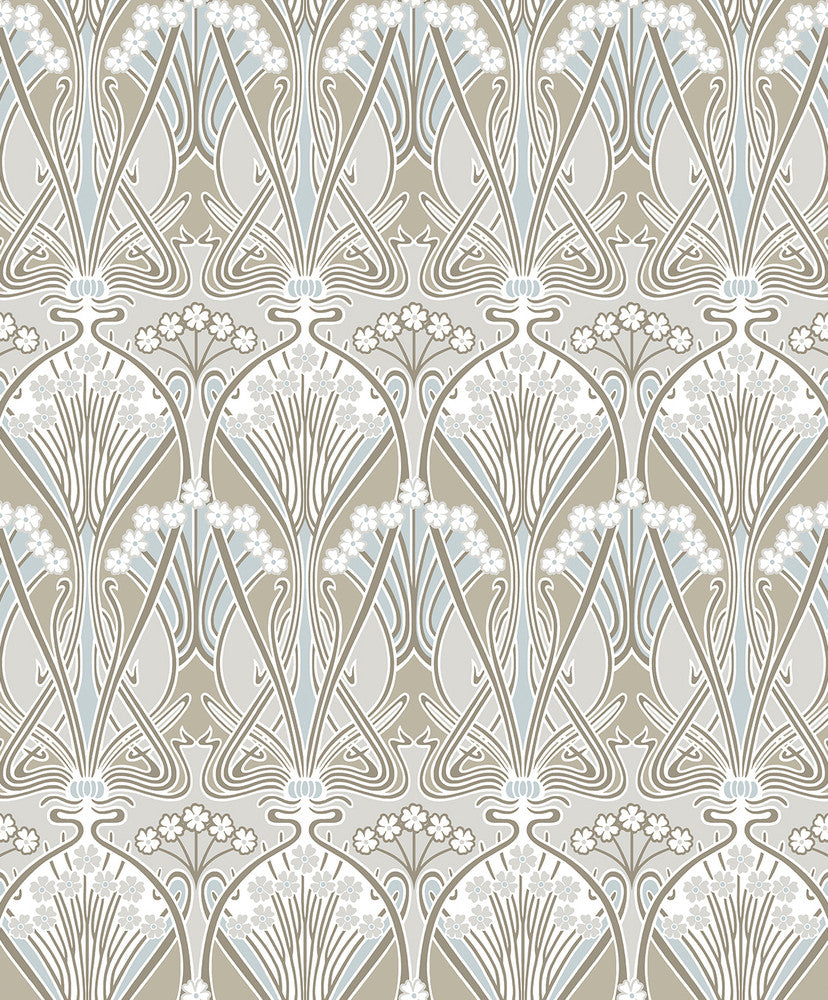 Dragonfly Damask Soft Taupe & Blue Mist ET12424 by Etten Studios Designer Wallpaper