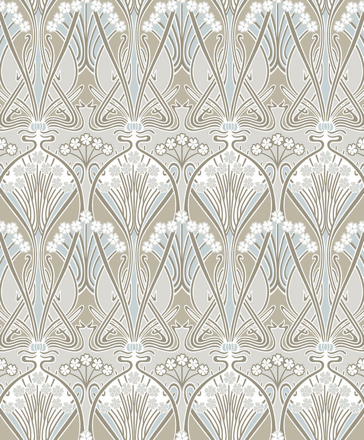 Dragonfly Damask Soft Taupe & Blue Mist ET12424 by Etten Studios Designer Wallpaper
