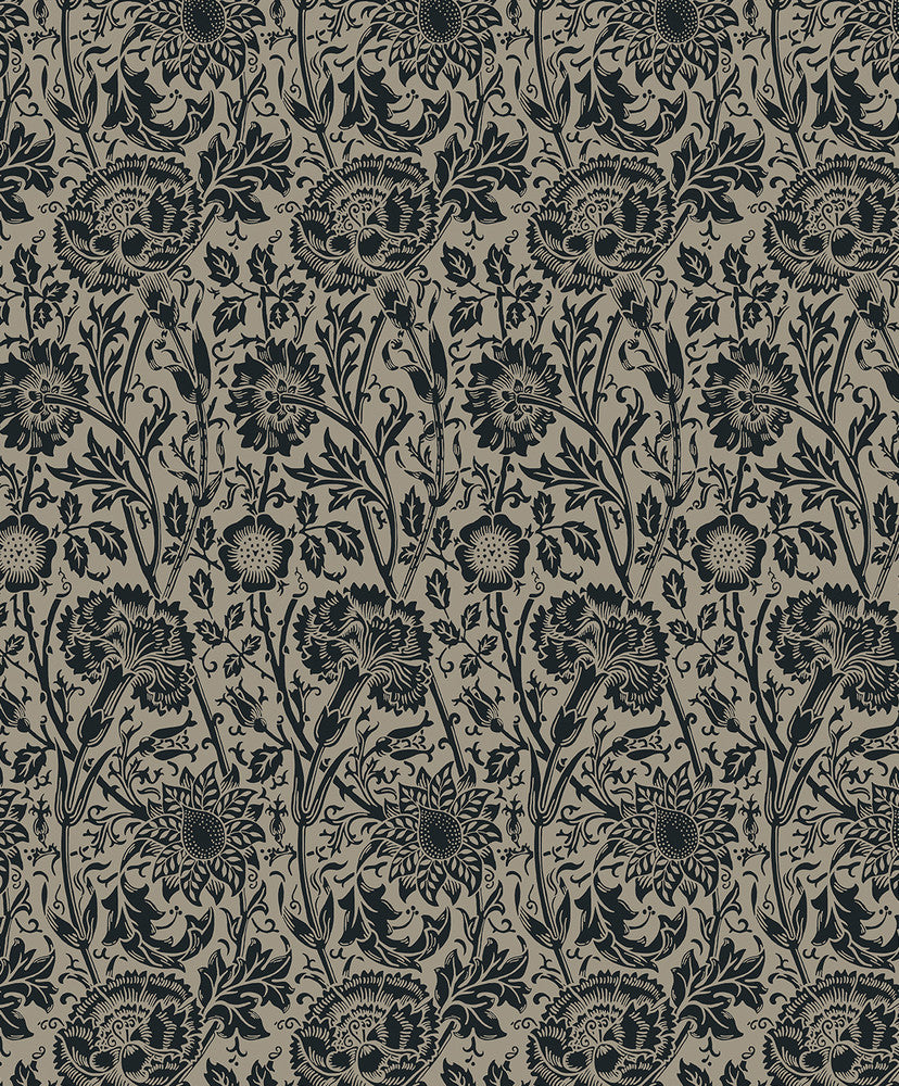Tonal Floral Trail Taupe & Ebony ET12518 by Etten Studios Designer Wallpaper