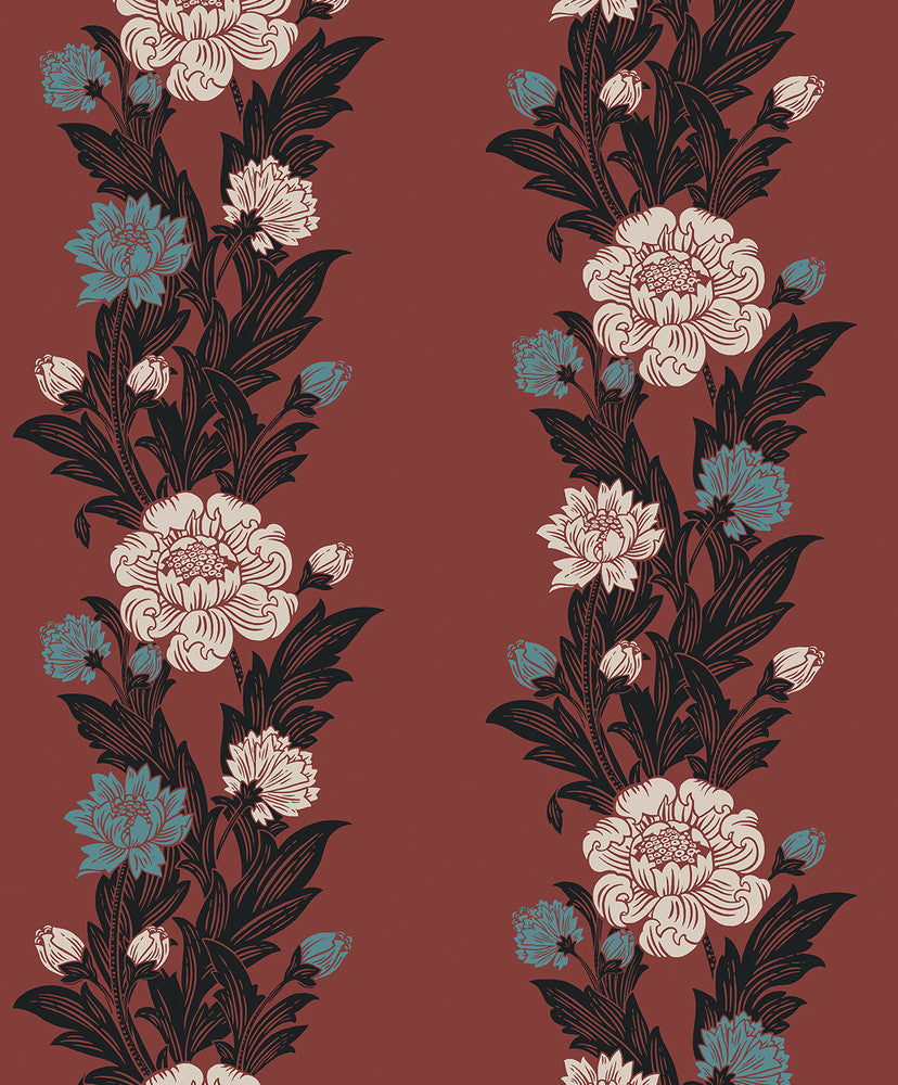 Blooming Stripe Pale Carmine & Aqua ET12701 by Etten Studios Designer Wallpaper