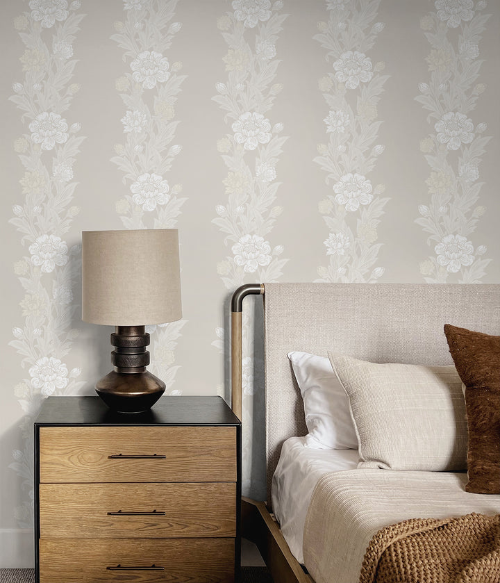 Blooming Stripe Swiss Coffee ET12705 by Etten Studios Designer Wallpaper