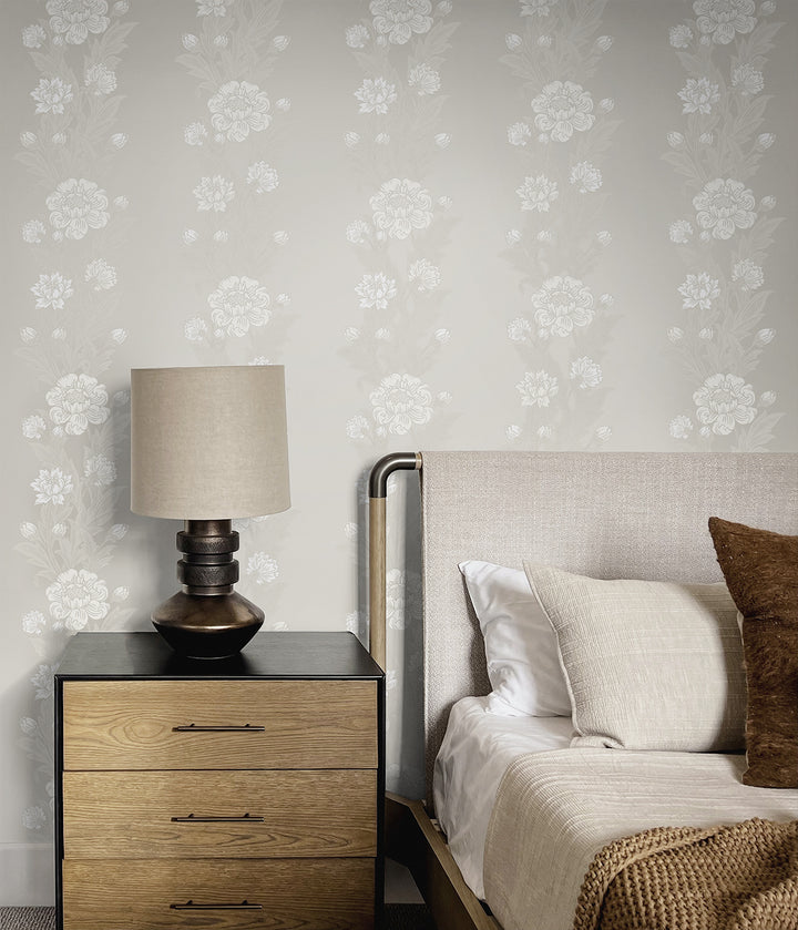 Blooming Stripe Metallic Pearl ET12708 by Etten Studios Designer Wallpaper