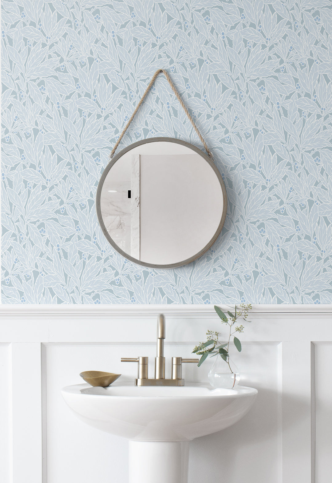 Leaf and Berry Powder Blue ET12802 by Etten Studios Designer Wallpaper