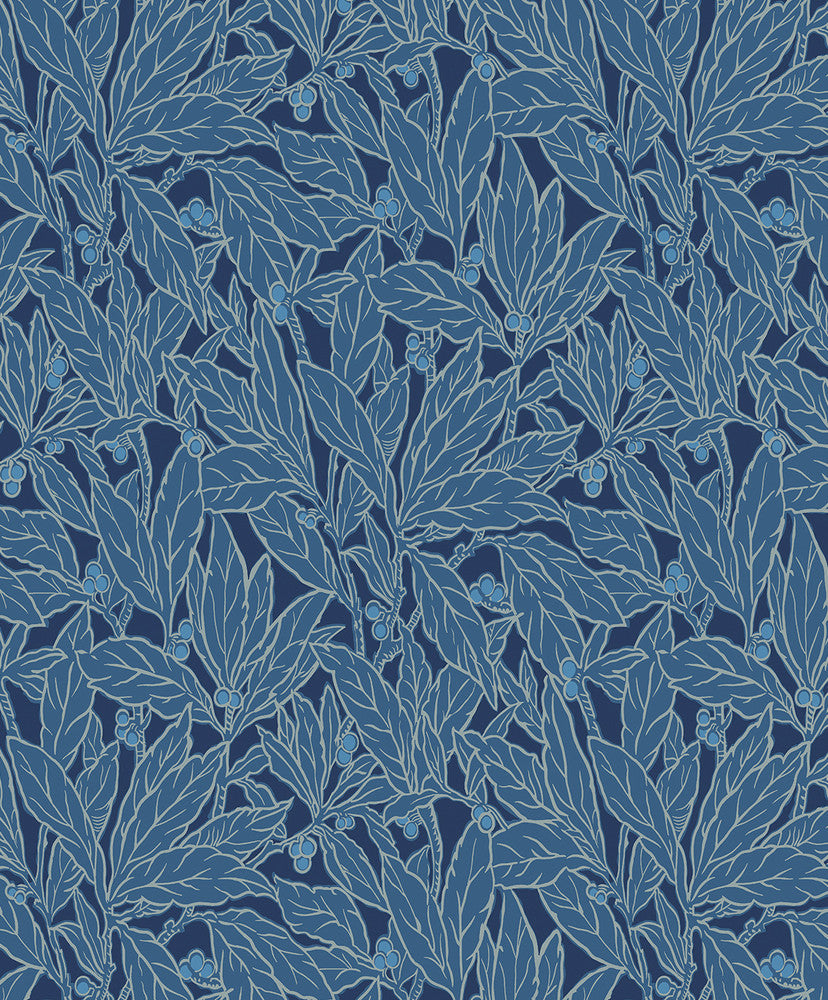 Leaf and Berry Marine Blue ET12812 by Etten Studios Designer Wallpaper