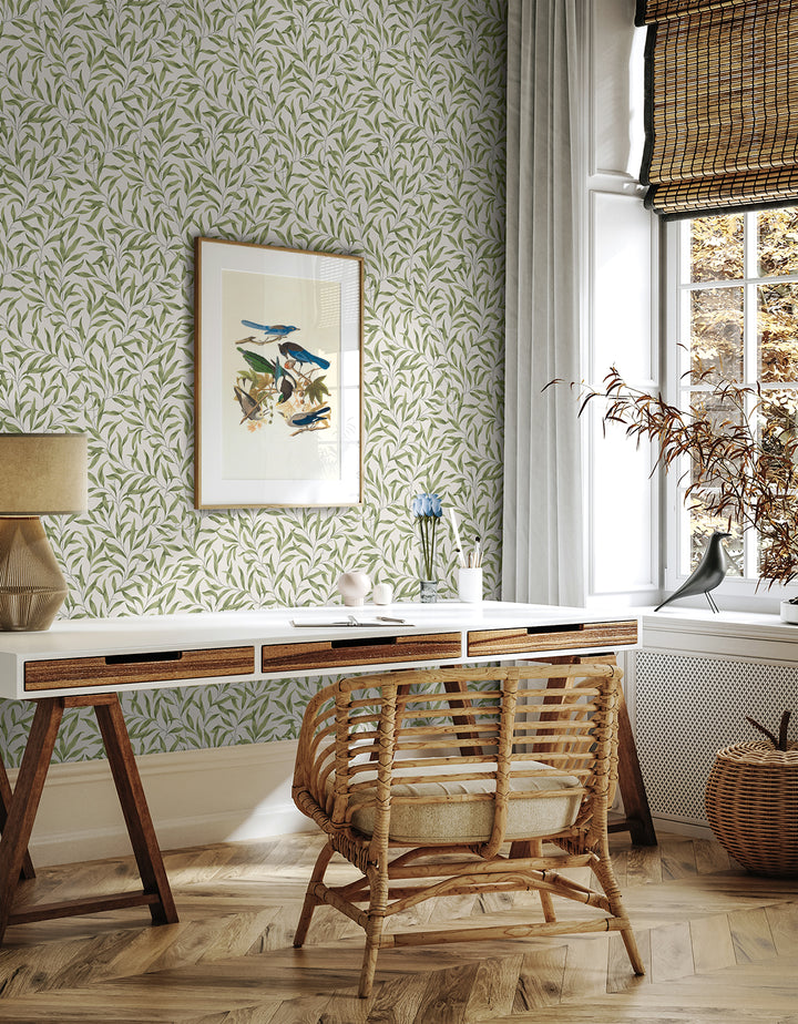 Willow Leaves Sprig Green ET13304 by Etten Studios Designer Wallpaper
