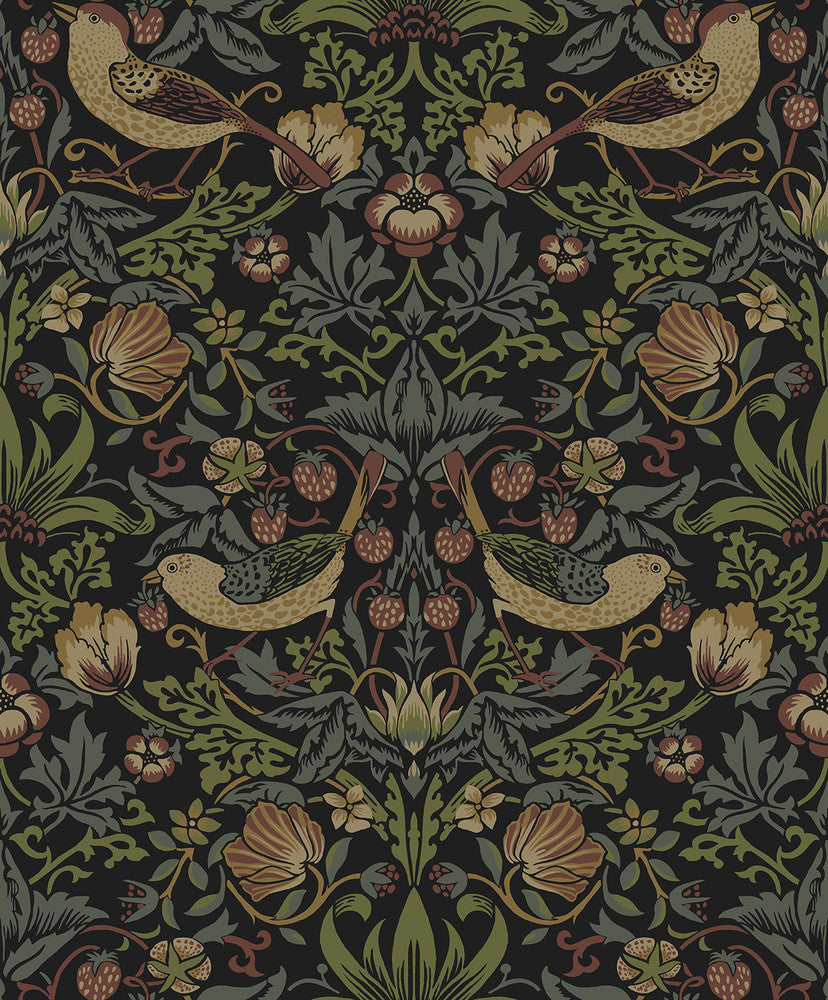 Strawberry Meadow Black ET13401 by Etten Studios Designer Wallpaper