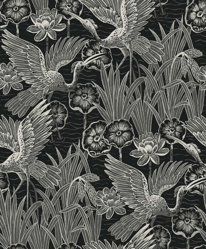 Marsh Cranes Midnight EW11000 by Seabrook Designs Designer Wallpaper