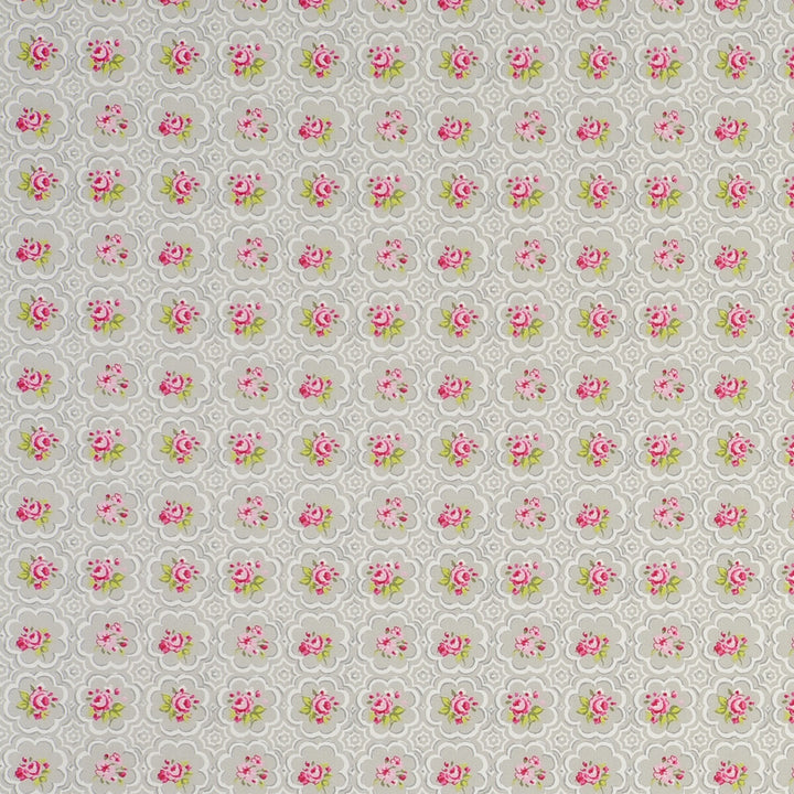 Rose Tile Tile Pebble by Clarke And Clarke Designer Fabric CLARKE & CLARKE GARDEN PARTY COTTON - 100% United Kingdom MEDIUM Horizontal: - and Vertical: - 55.125 - Swanky Fabrics -