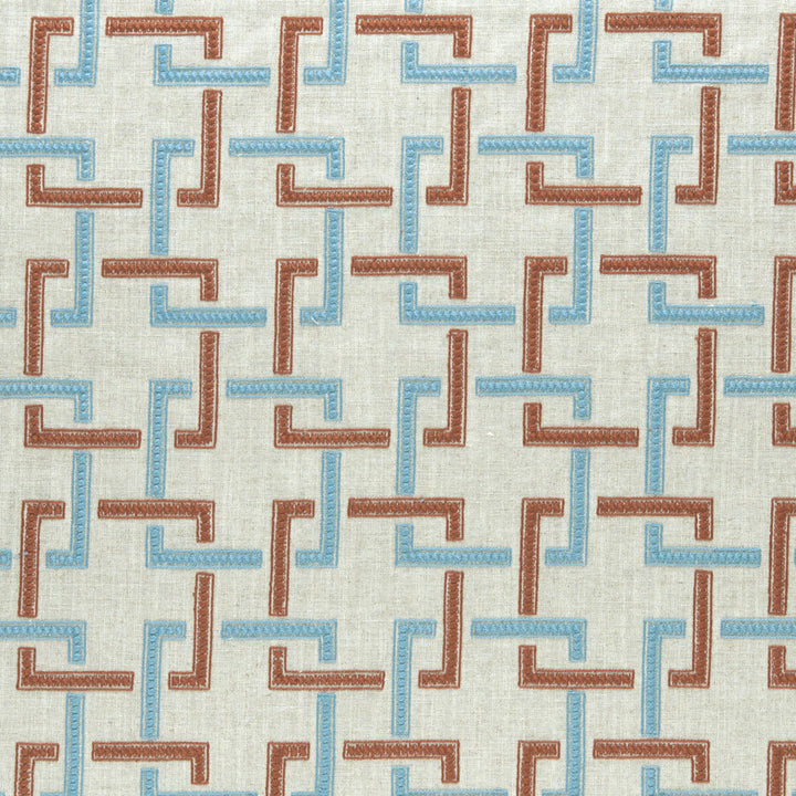 Sekai Cinnabar/Aqua by Clarke And Clarke Designer Fabric CLARKE & CLARKE AMARA VISCOSE - 70%;LINEN - 30% India - Horizontal: 6.57 and Vertical: 6.22 55 - Swanky Fabrics -