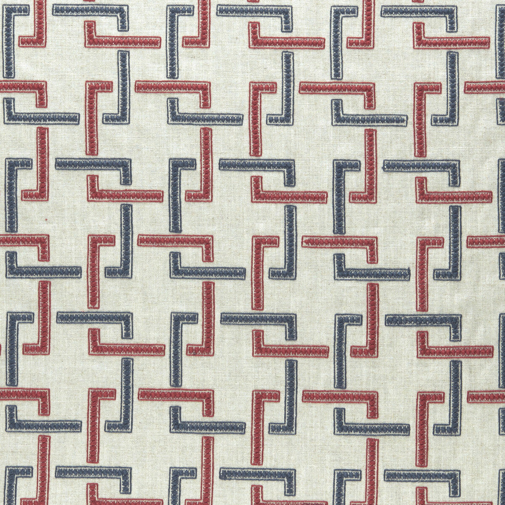 Sekai Indigo/Red by Clarke And Clarke Designer Fabric CLARKE & CLARKE AMARA VISCOSE - 70%;LINEN - 30% India Horizontal: 6.57 and Vertical: 6.22 55 - Swanky Fabrics -
