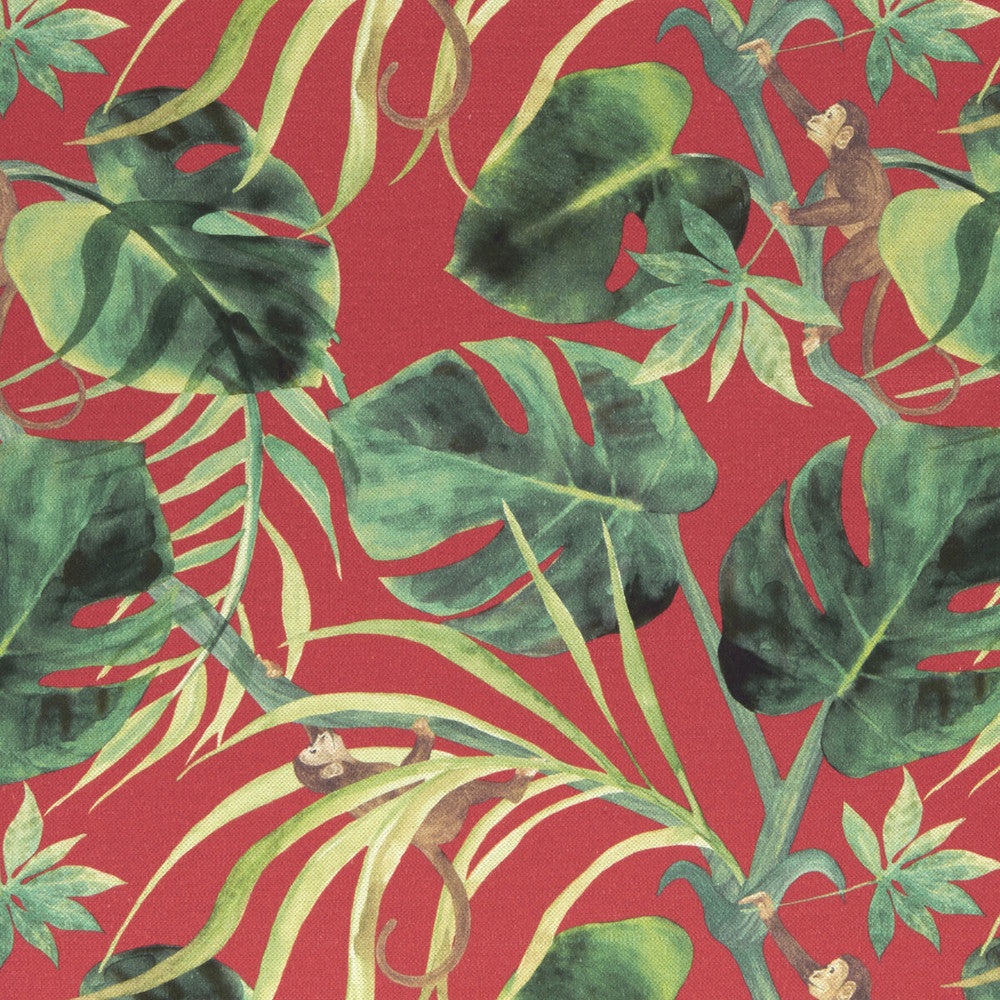 Monkey Business Rouge by Clarke And Clarke Designer Fabric CLARKE & CLARKE COLONY COTTON - 60%;LINEN - 40% Spain HEAVY Horizontal: 17.99 and Vertical: 17.52 54 - Swanky Fabrics -