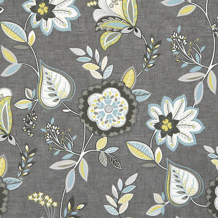 Octavia Charcoal/Chartreuse by Clarke And Clarke Designer Fabric CLARKE & CLARKE OCTAVIA COTTON - 100% Turkey MEDIUM Horizontal: 26.97 and Vertical: 25.2 54 - Swanky Fabrics -