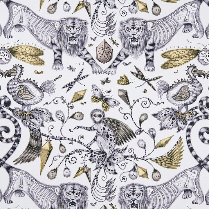 Extinct Gold by Clarke And Clarke Fabric Clarke And Clarke Fabric Extinct GoldFabric ANIMALIA BY EMMA J SHIPLEY FOR C&C COTTON - 100% United Kingdom </p><p>Repeat: H: 27.17, V: 22.24 54 - Fabric Carolina -