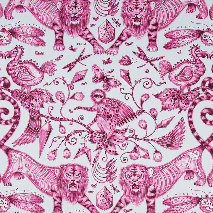 Extinct Magenta by Clarke And Clarke Designer Fabric ANIMALIA BY EMMA J SHIPLEY FOR C&C COTTON - 100% United Kingdom HEAVY Horizontal: 27.17 and Vertical: 22.24 54 - Swanky Fabrics -