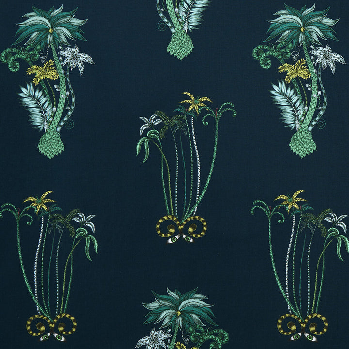 Jungle Palms Navy by Clarke And Clarke Designer Fabric ANIMALIA BY EMMA J SHIPLEY FOR C&C COTTON - 100% United Kingdom HEAVY Horizontal: 18.11 and Vertical: 26.18 54 - Swanky Fabrics -
