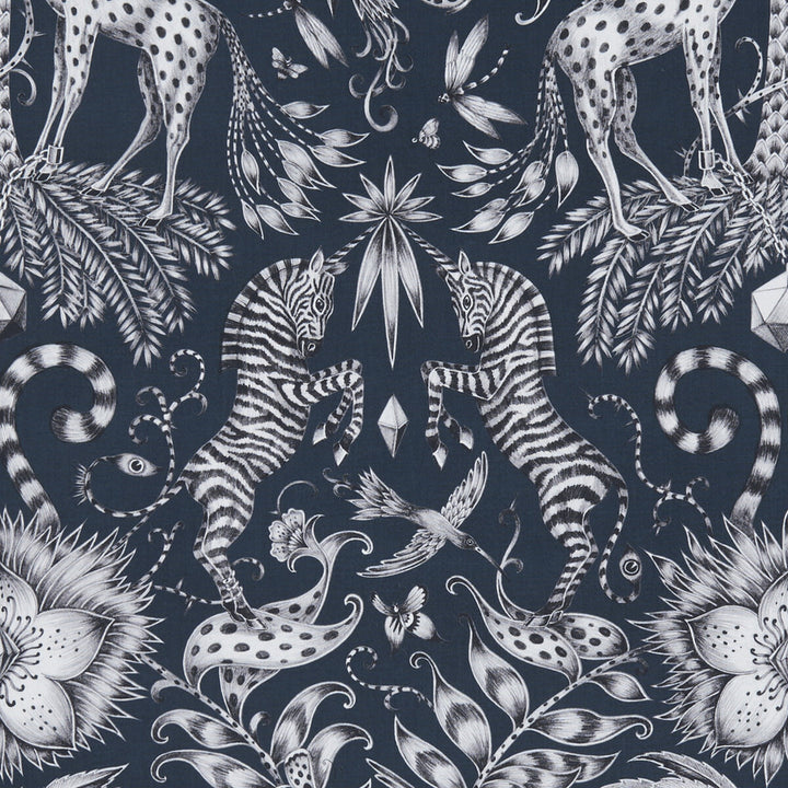 Kruger Navy by Clarke And Clarke Designer Fabric ANIMALIA BY EMMA J SHIPLEY FOR C&C COTTON - 100% United Kingdom HEAVY Horizontal: 13.58 and Vertical: 22.44 54 - Swanky Fabrics -