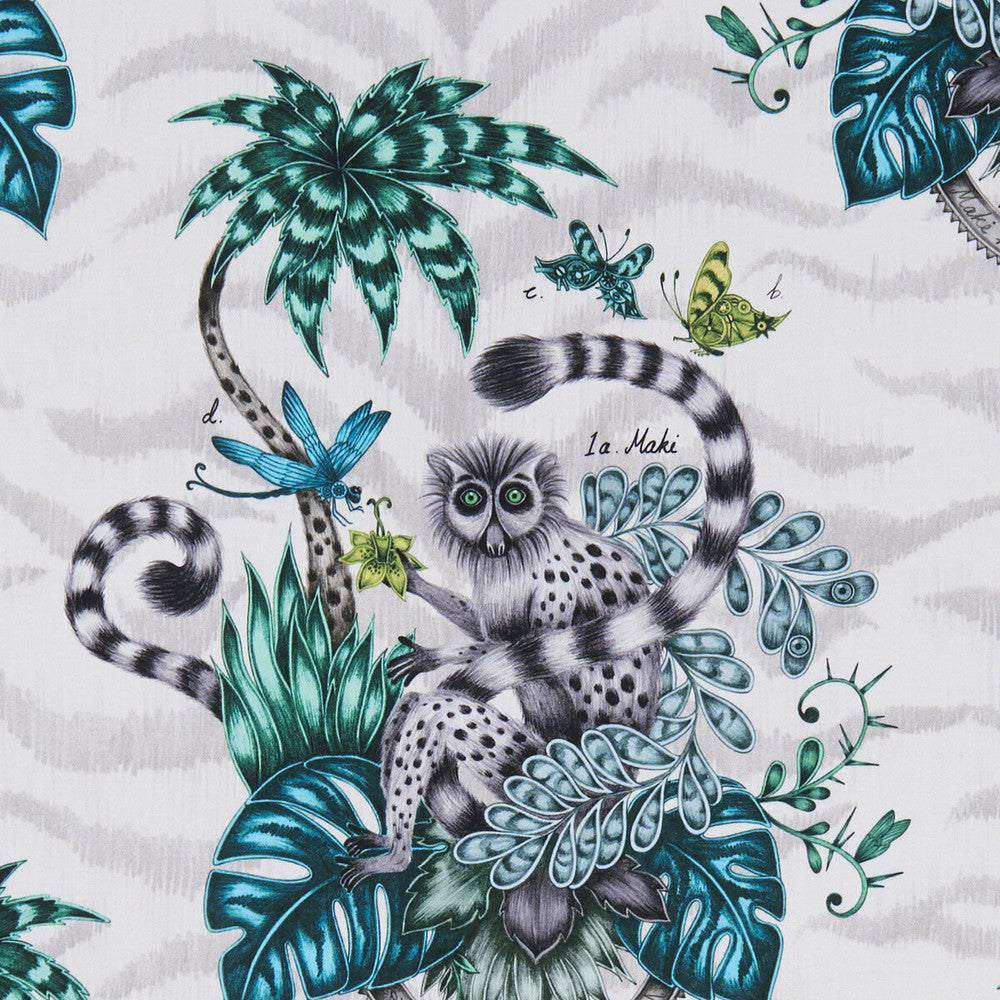 Lemur Jungle by Clarke And Clarke Designer Fabric ANIMALIA BY EMMA J SHIPLEY FOR C&C COTTON - 100% United Kingdom HEAVY Horizontal: 18.11 and Vertical: 21.65 54 - Swanky Fabrics -