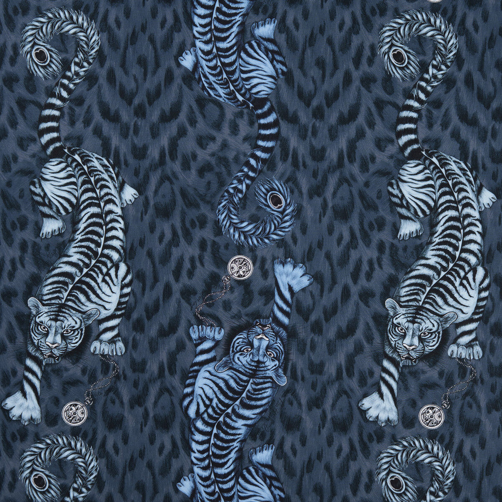 Tigris Navy by Clarke And Clarke Designer Fabric ANIMALIA BY EMMA J SHIPLEY FOR C&C COTTON - 100% United Kingdom HEAVY Horizontal: 18.11 and Vertical: 21.85 54 - Swanky Fabrics -