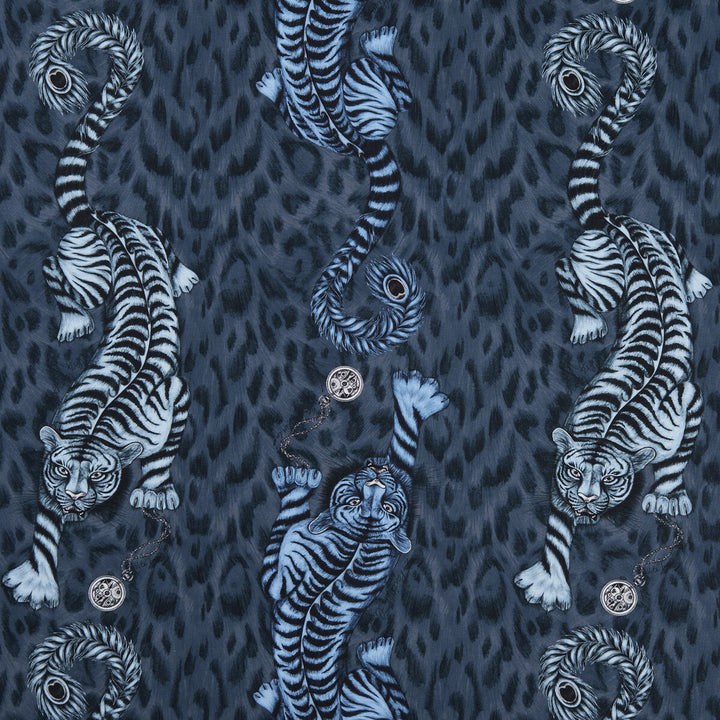 Tigris Navy by Clarke And Clarke Designer Fabric ANIMALIA BY EMMA J SHIPLEY FOR C&C COTTON - 100% United Kingdom HEAVY Horizontal: 18.11 and Vertical: 21.85 54 - Swanky Fabrics -