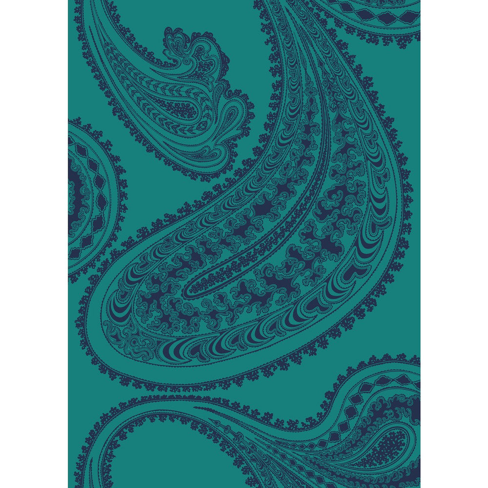 Rajapur Ink On Petrol by Cole & Son Designer Fabric COLE & SON CONTEMPORARY FABRICS COTTON - 66%;VISCOSE - 31%;POLYESTER - 3% Italy HEAVY Horizontal: 17.45 and Vertical: 24 52.36 - Swanky Fabrics -