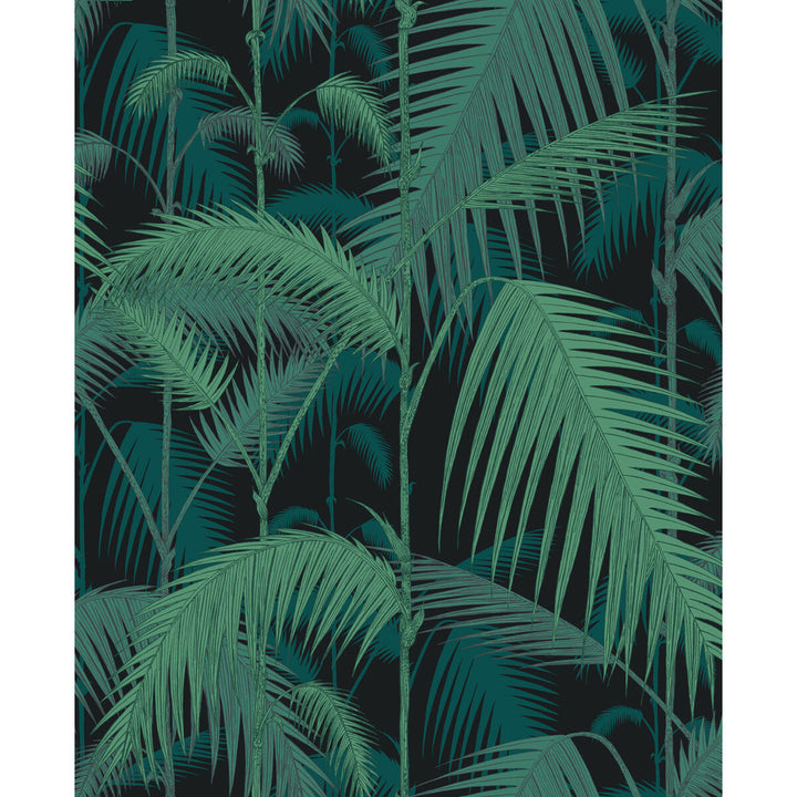 Palm Jungle Viri/Pet On Blk by Cole & Son Designer Fabric COLE & SON CONTEMPORARY FABRICS COTTON - 66%;VISCOSE - 31%;POLYESTER - 3% United Kingdom HEAVY Horizontal: 17.3 and Vertical: 22 52.3 - Swanky Fabrics -
