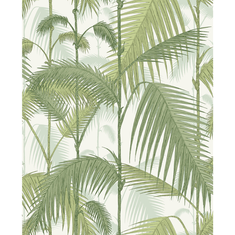 Palm Jungle Olv Grn On Wht by Cole & Son Designer Fabric COLE & SON CONTEMPORARY FABRICS LINEN - 61%;COTTON - 29%;NYLON - 10% Italy HEAVY Horizontal: 17.7 and Vertical: 22 53 - Swanky Fabrics -