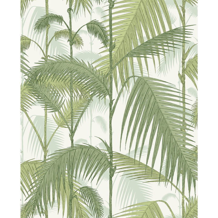 Palm Jungle Olv Grn On Wht by Cole & Son Designer Fabric COLE & SON CONTEMPORARY FABRICS LINEN - 61%;COTTON - 29%;NYLON - 10% Italy HEAVY Horizontal: 17.7 and Vertical: 22 53 - Swanky Fabrics -