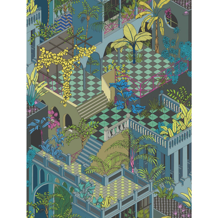 Miami Petrol Multi by Cole & Son Designer Fabric COLE & SON CONTEMPORARY FABRICS COTTON - 100% Italy HEAVY Horizontal: 28.94 and Vertical: 38.2 57.87 - Swanky Fabrics -