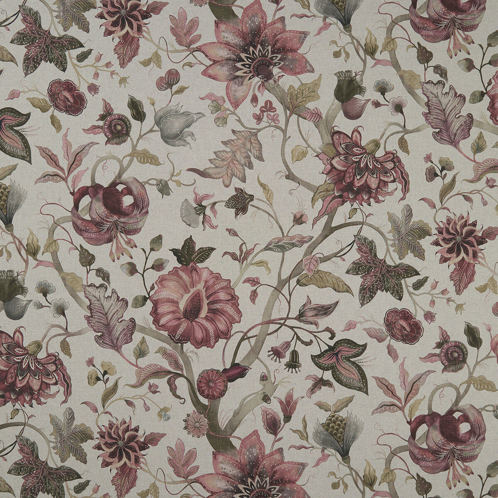Delilah Culla Winterberry/Linen by Clarke And Clarke Designer Fabric CLARKE & CLARKE COUNTRY GARDEN COTTON - 80%;POLYESTER - 20% Spain MEDIUM Horizontal: - and Vertical: - 54.375 - Swanky Fabrics -