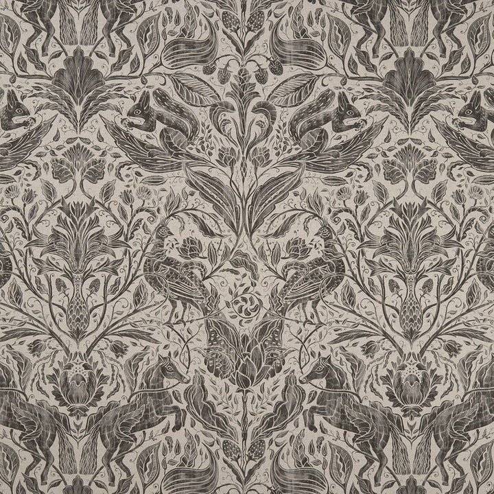 Forest Trail Charcoal by Clarke And Clarke Designer Fabric CLARKE & CLARKE COUNTRY GARDEN COTTON - 80%;POLYESTER - 20% Spain MEDIUM Horizontal: 26.97 and Vertical: 34.65 54 - Swanky Fabrics -