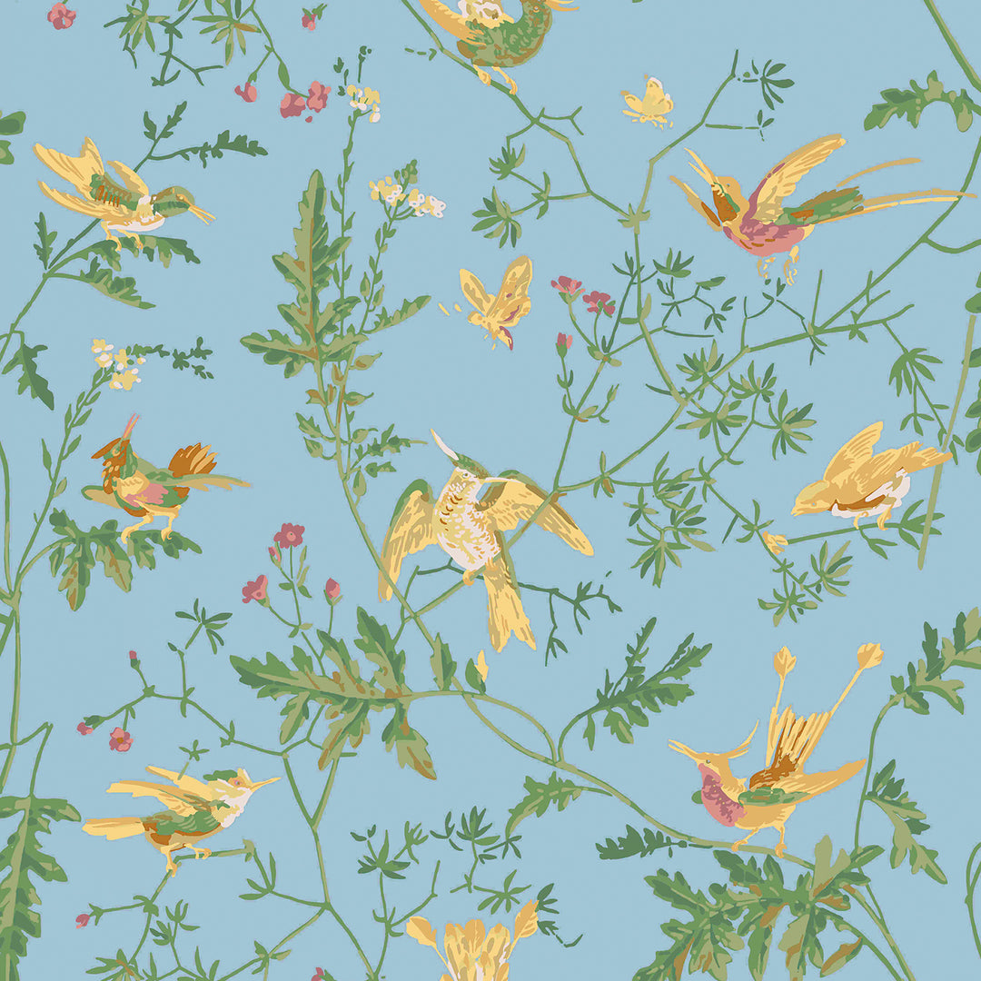 Hummingbirds Cotton Print - Yellow/Blue F125/3011.CS.0 by Cole & Son Designer Fabric